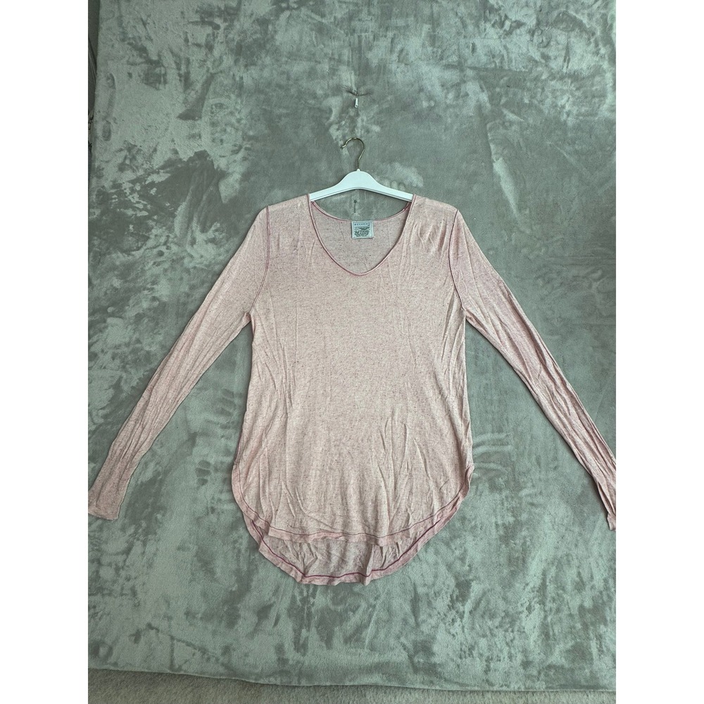 WEEKEND by Z&P GARMENT Womens M Pink Heathered Long Sleeve V Neck Top 5% Silk